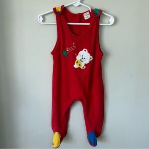Vintage Le Top Romper Jumpsuit Baby 9 Month Colorblock Red Bear 90s Cotton Music